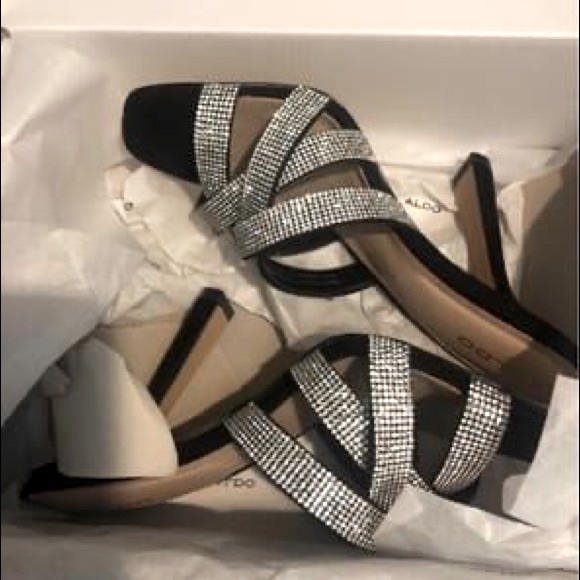 NWT Aldo Women's Kalaba Mule Heel Sandal With Rhinestone Trim-black - Picture 2 of 2